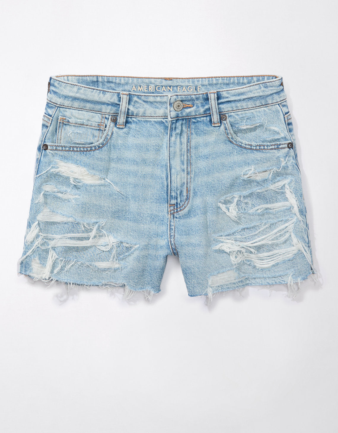 Short Mom AE en denim con rotos para mujer - Azul 0338_7728_910_f