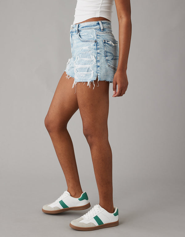 Short Mom AE en denim con rotos para mujer - Azul