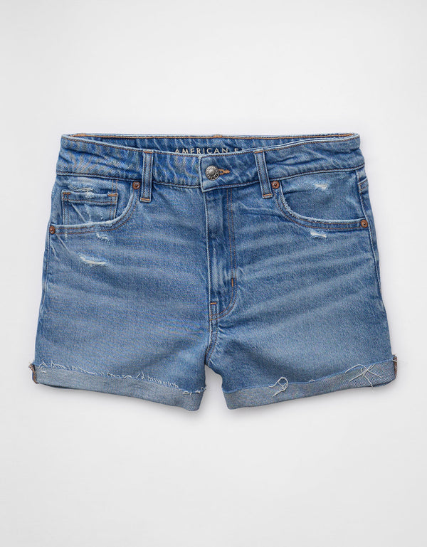 Short de mamá de mezclilla elástica Ae - Azul