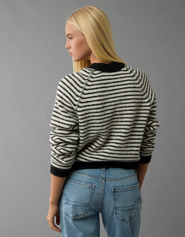 Tejido cuello redondo Manga Larga de rayas Mujer AE - Negro