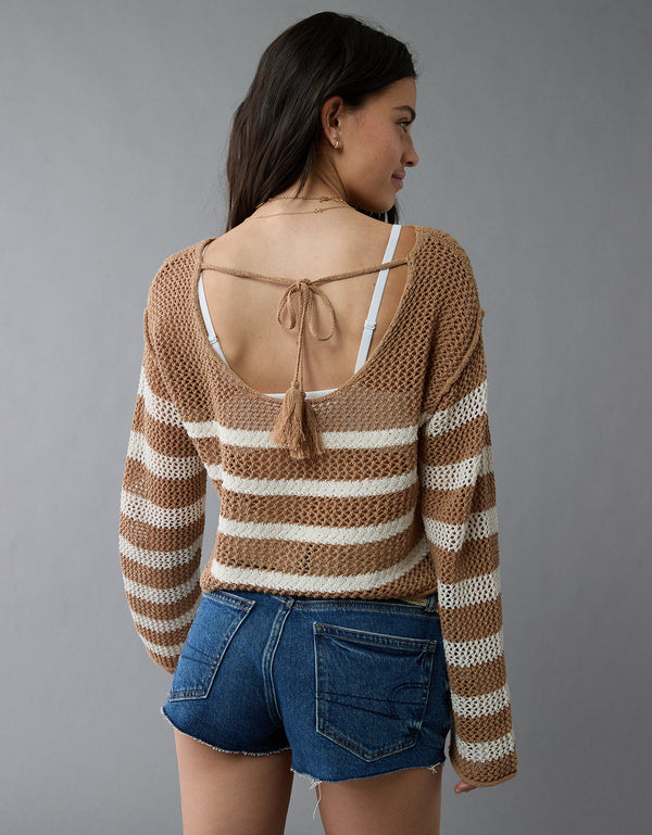 Tejido de crochet con hombros descubiertos - Café