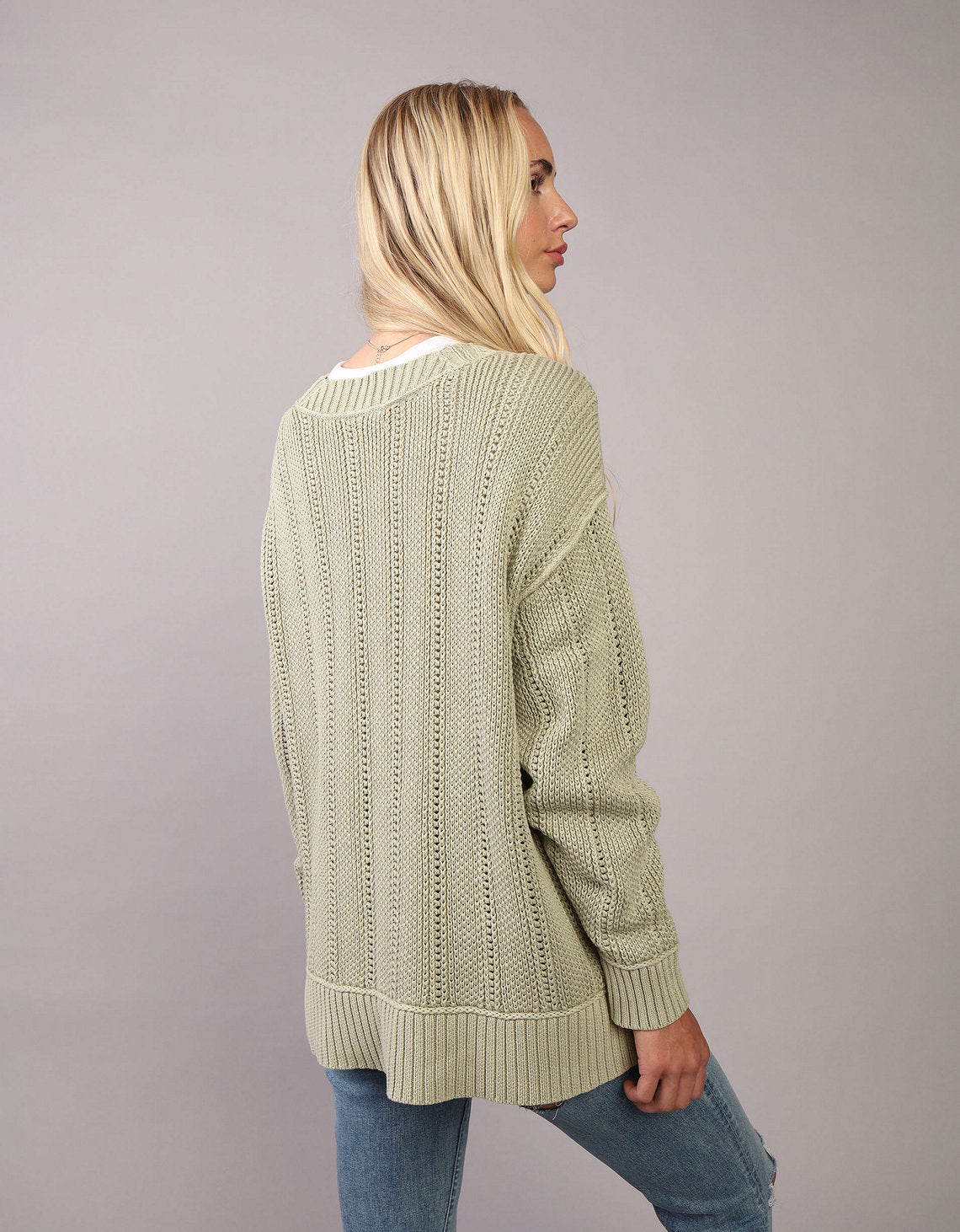 Tejido Oversized de Cuello Redondo Ae - Verde 0348_1652_365_ob
