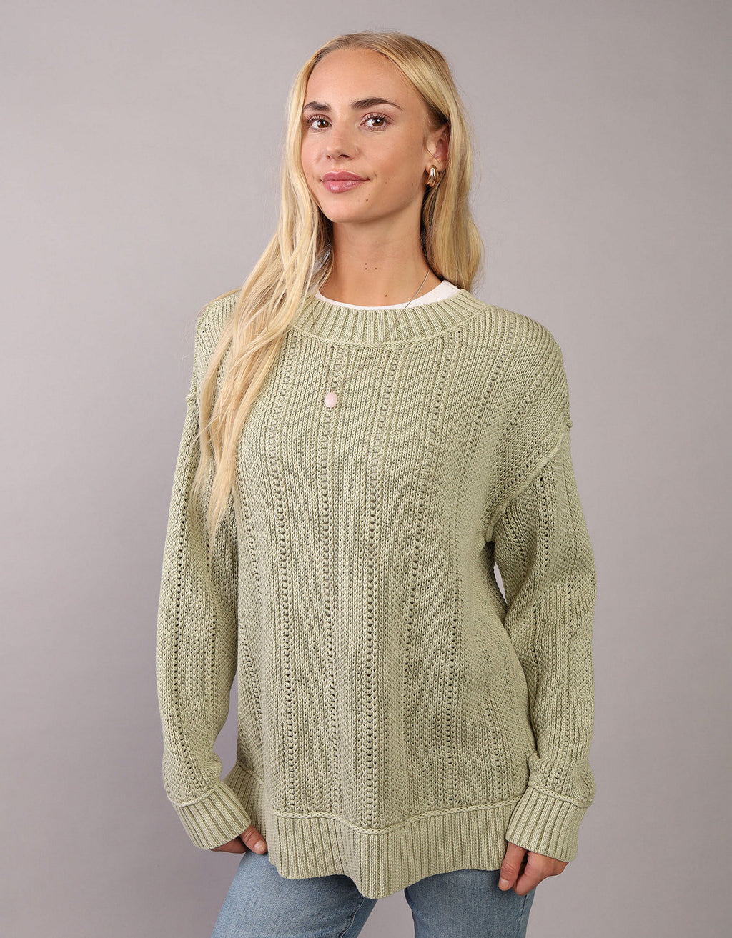 Tejido Oversized de Cuello Redondo Ae - Verde 0348_1652_365_of