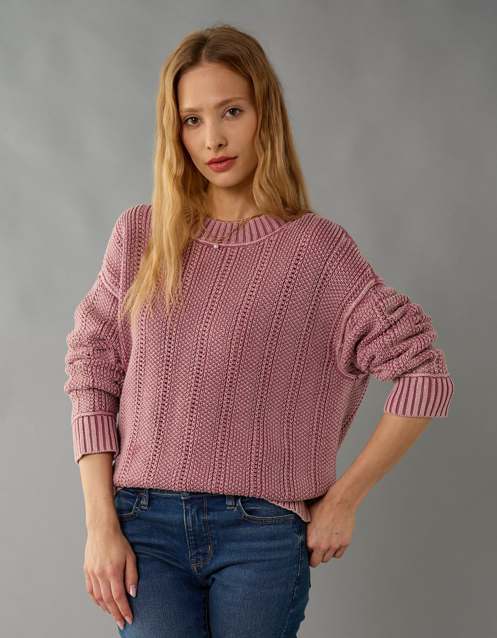 Tejido Oversized de Cuello Redondo Ae - Rosa 0348_1652_615_of