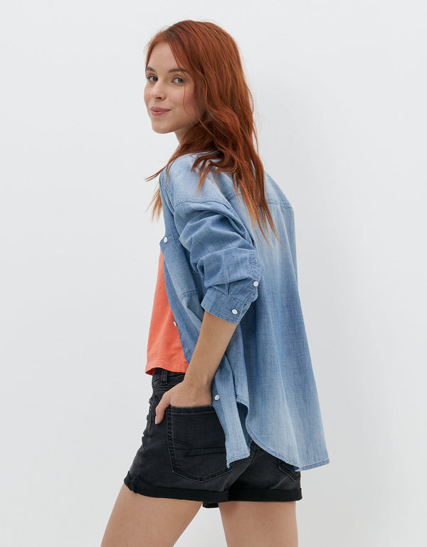 Camisa AE en denim con botones - Azul