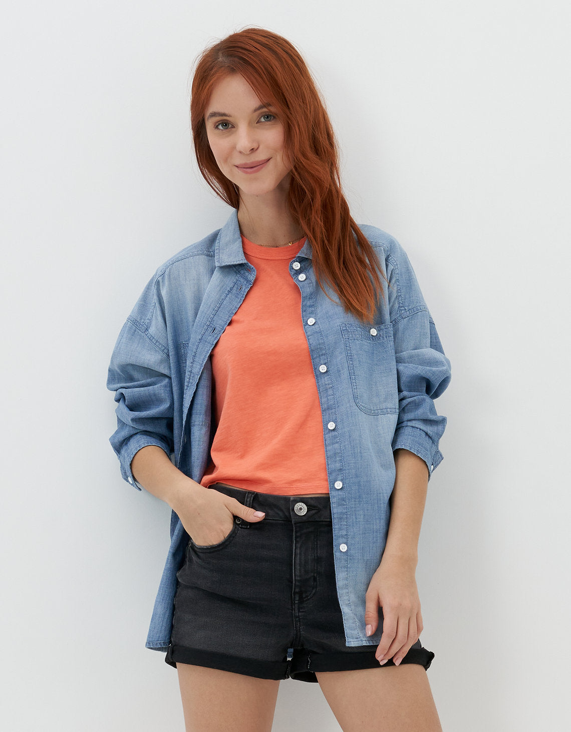 Camisa AE en denim con botones - Azul 0355_3697_400_of