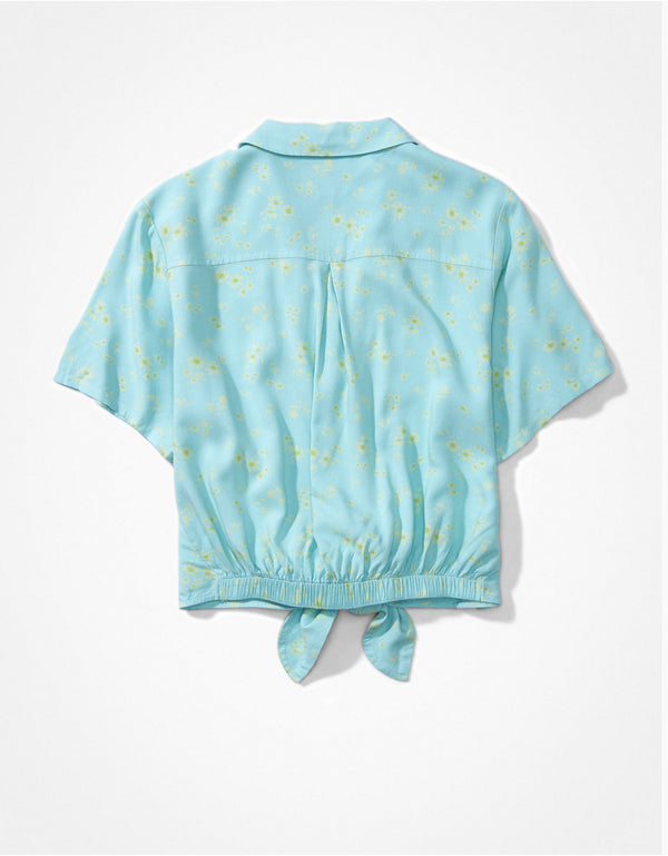 Camisa AE con botones y lazo en el frente - Azul