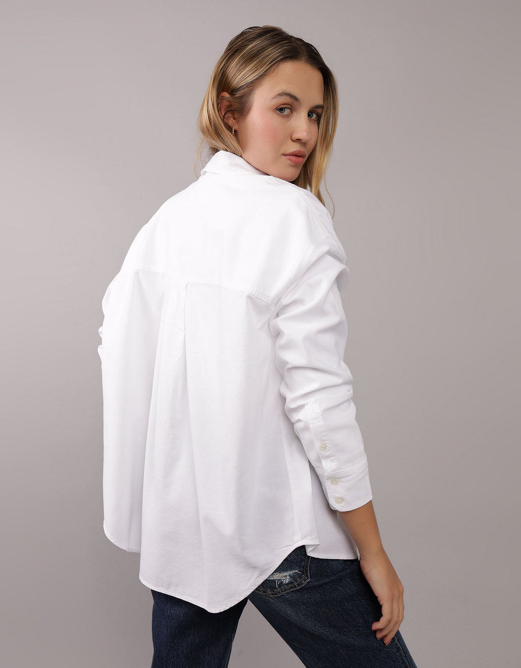 Camisa AE en Oxford manga larga de Mujer - Blanco 0355_5836_100_ob