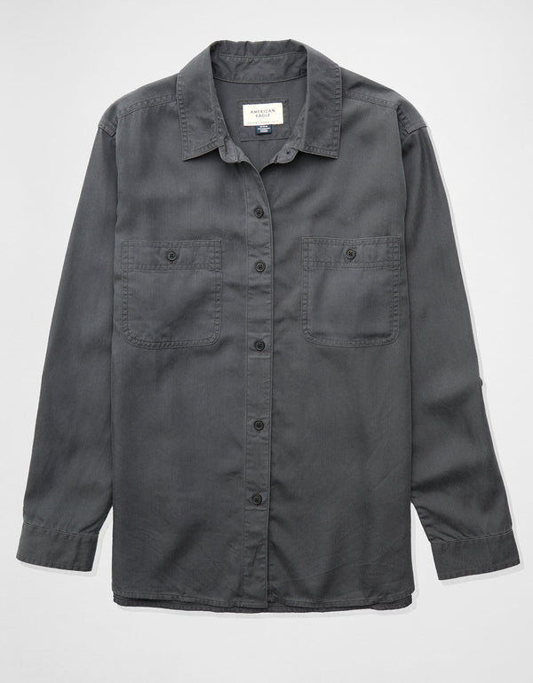 Camisa manga larga de botones de mujer AE - Negro