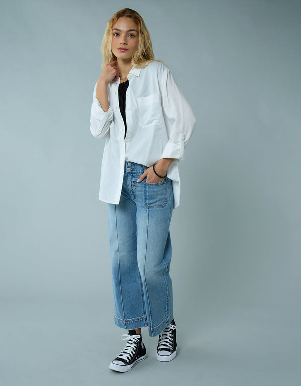 Camisa manga larga de botones de mujer AE - Blanco