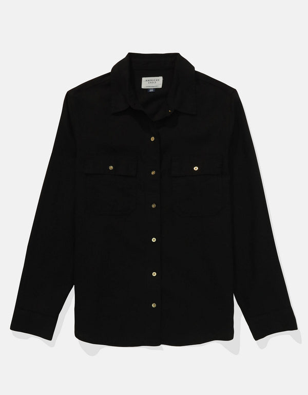 Camisa manga larga de botones de mujer AE - Negro