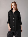 Camisa manga larga de botones de mujer AE - Negro 0355_6127_001_of