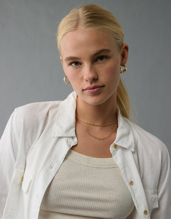Camisa manga larga de botones de mujer AE - Blanco