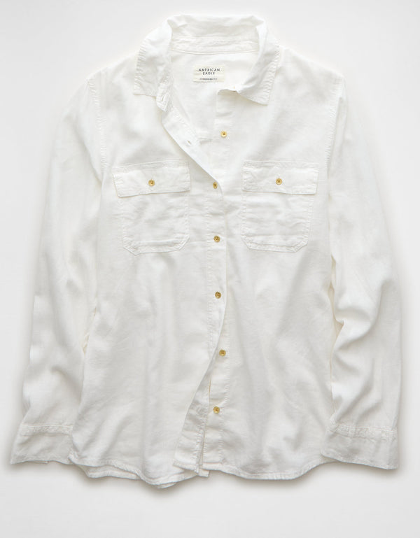 Camisa manga larga de botones de mujer AE - Blanco