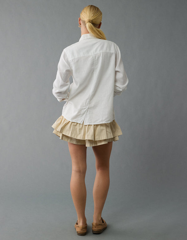 Camisa manga larga de botones de mujer AE - Blanco