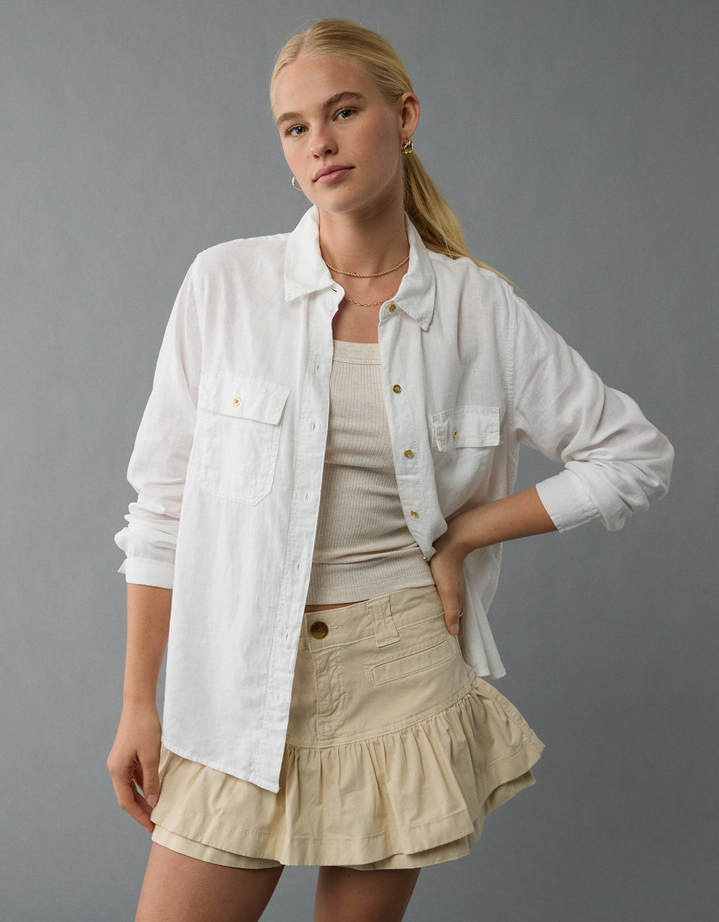 Camisa manga larga de botones de mujer AE - Blanco 0355_6127_100_of