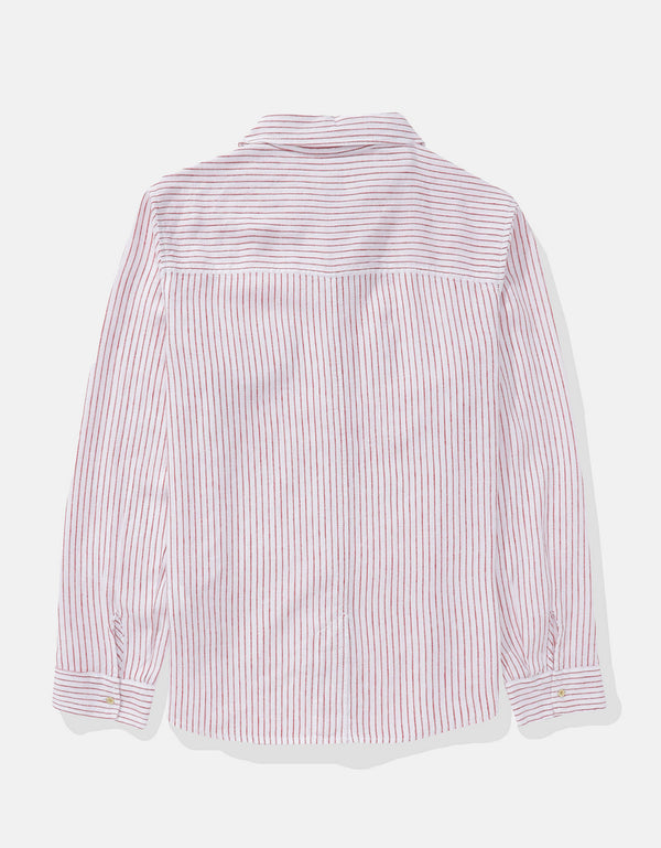 Camisa de Lino Manga Larga de Rayas Ae - Rojo