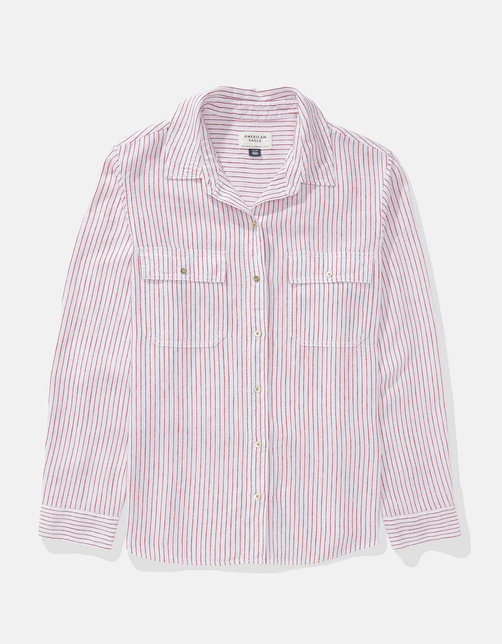Camisa de Lino Manga Larga de Rayas Ae - Rojo 0355_6146_617_f
