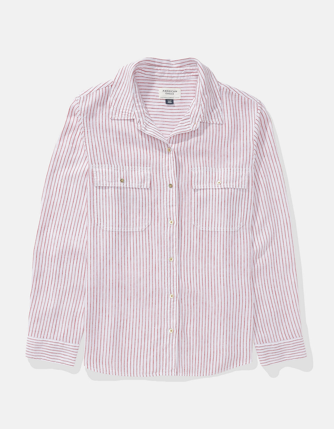 Camisa de Lino Manga Larga de Rayas Ae - Rojo 0355_6146_617_f