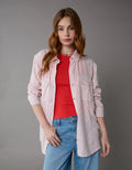 Camisa de Lino Manga Larga de Rayas Ae - Rojo 0355_6146_617_of