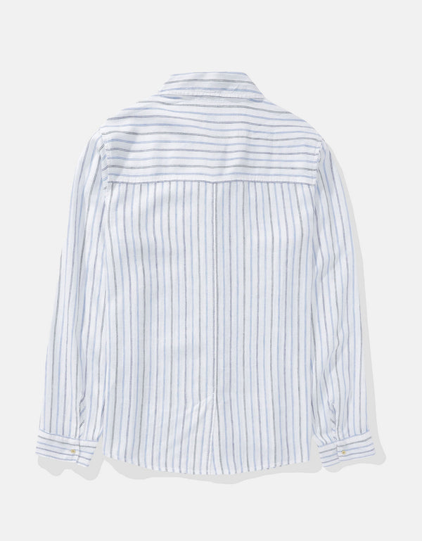 Camisa de Lino Manga Larga de Rayas Ae - Azul