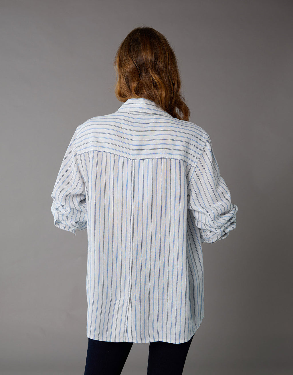 Camisa de Lino Manga Larga de Rayas Ae - Azul 0355_6146_895_ob