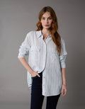 Camisa de Lino Manga Larga de Rayas Ae - Azul 0355_6146_895_of