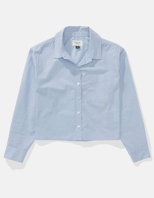 Camisa Abotonada Perfecta Recortada Ae - Azul
