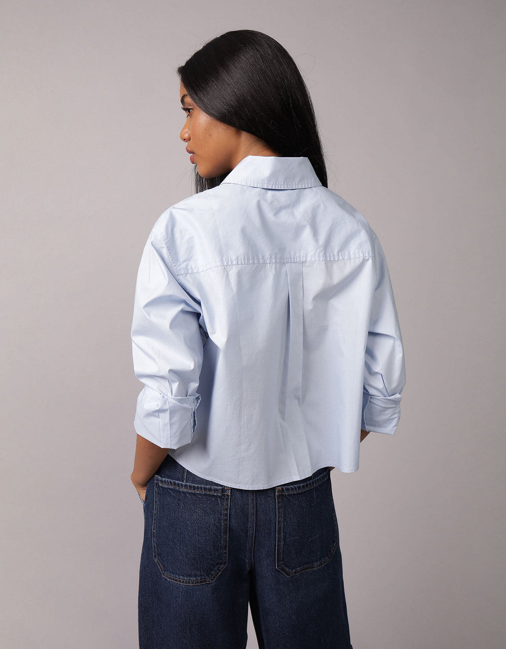 Camisa Abotonada Perfecta Recortada Ae - Azul 0355_6409_401_ob