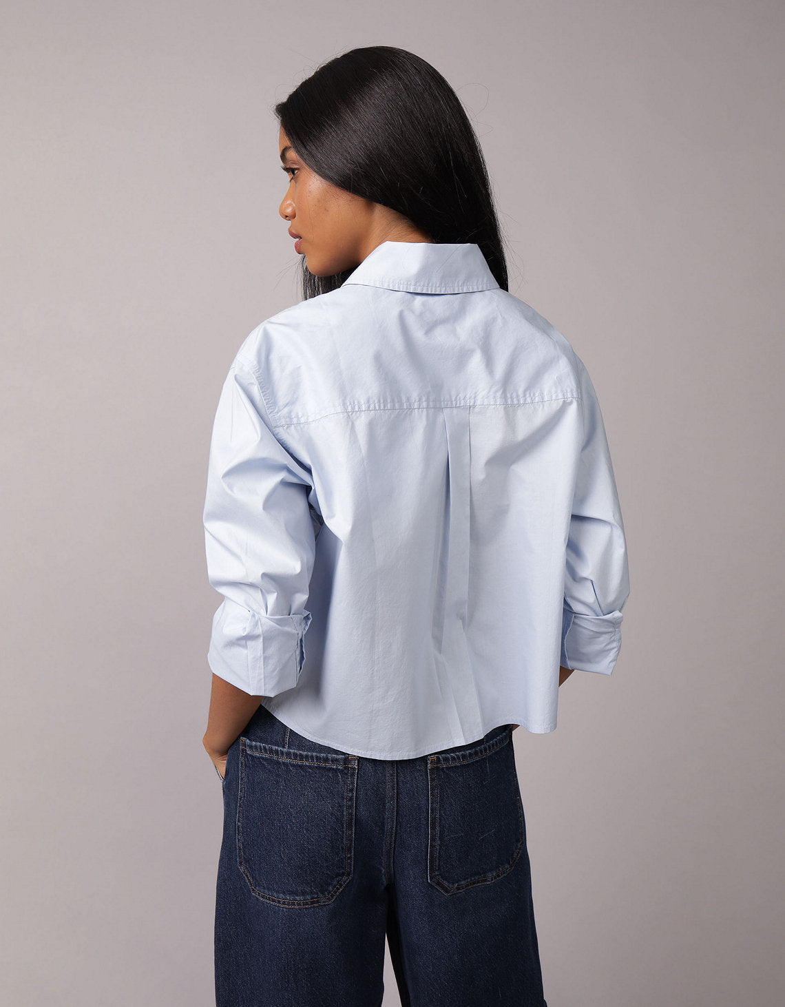 Camisa Abotonada Perfecta Recortada Ae - Azul 0355_6409_401_ob