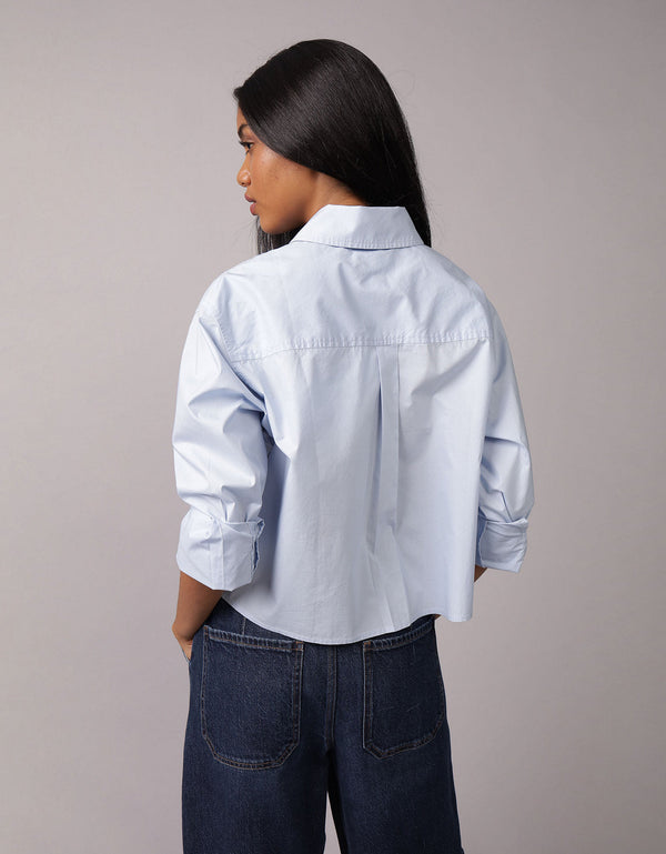 Camisa Abotonada Perfecta Recortada Ae - Azul