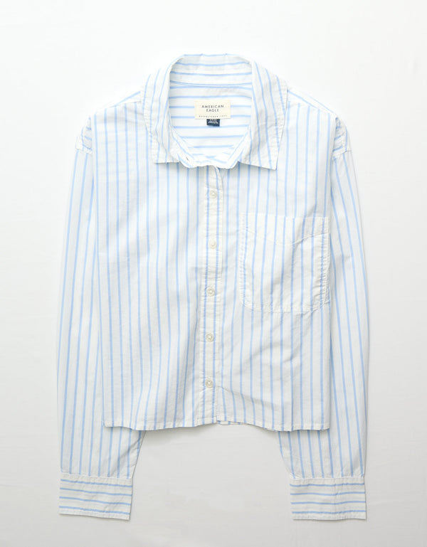 Camisa Cropped de Botones Ae - Azul