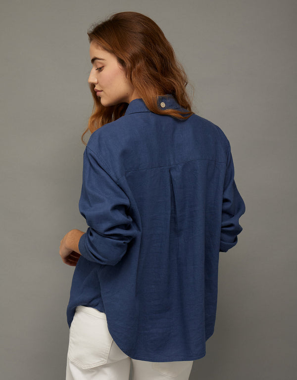 Camisa de Lino Oversized Ae - Azul