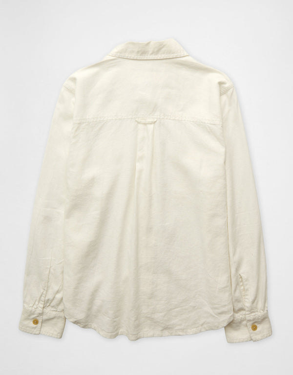 Camisa en lino manga larga con botones Ae - Blanco