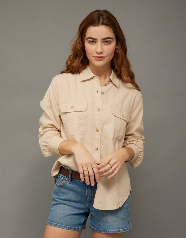 Camisa en lino manga larga con botones Ae - Generico