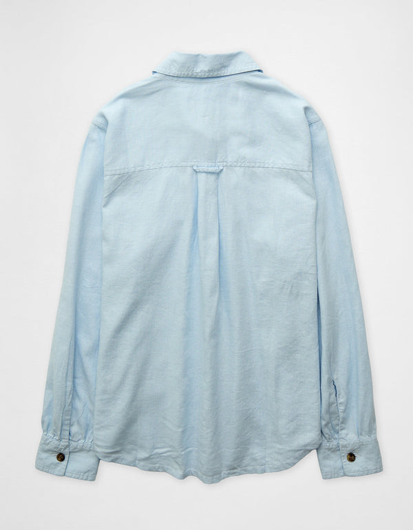 Camisa en lino manga larga con botones Ae - Azul