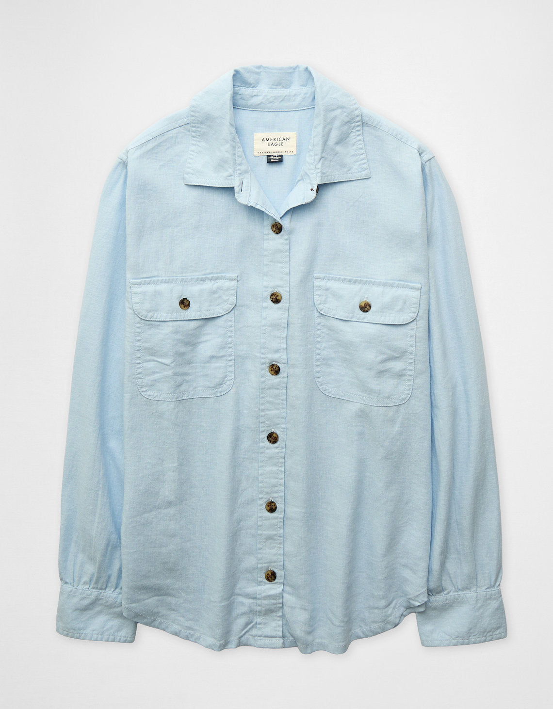 Camisa en lino manga larga con botones Ae - Azul 0355_6743_401_f