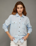 Camisa en lino manga larga con botones Ae - Azul 0355_6743_401_of