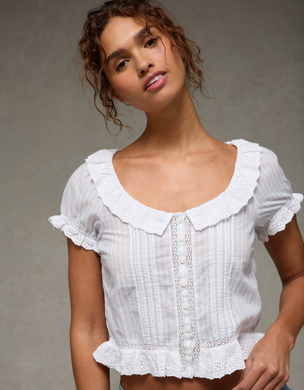 Blusa abotonada Ae Schiffli - Blanco 0358_6594_100_of