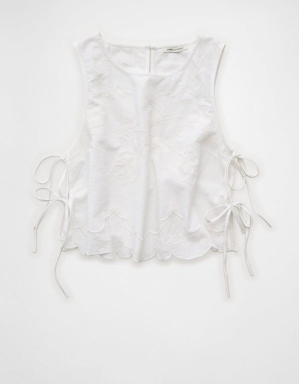 Tank top sin mangas bordado con lazo lateral Ae - Blanco