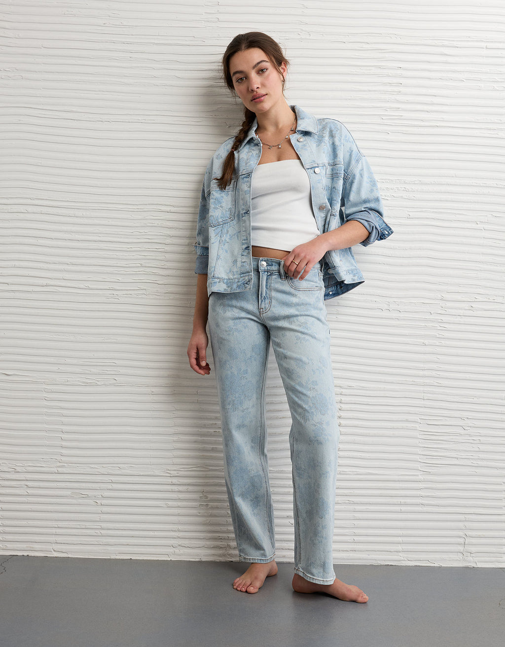 Chaqueta en denim con estampado floral Ae - Azul 0381_3795_488_os