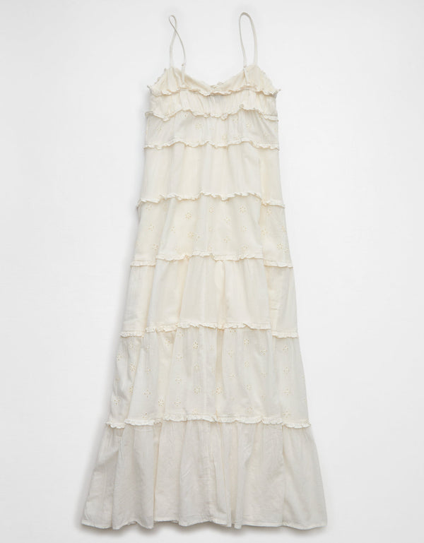 Vestido midi con volantes y botones Ruffle Ae - Blanco