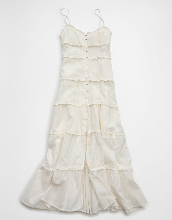 Vestido midi con volantes y botones Ruffle Ae - Blanco