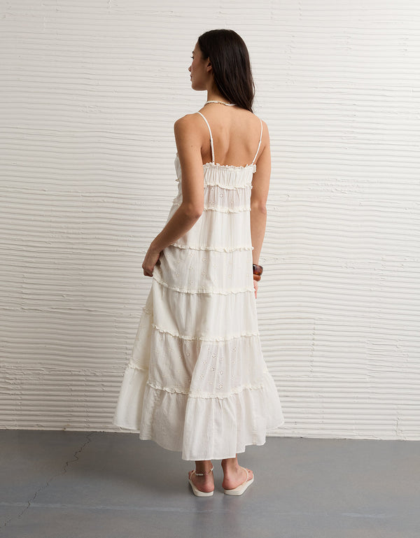 Vestido midi con volantes y botones Ruffle Ae - Blanco