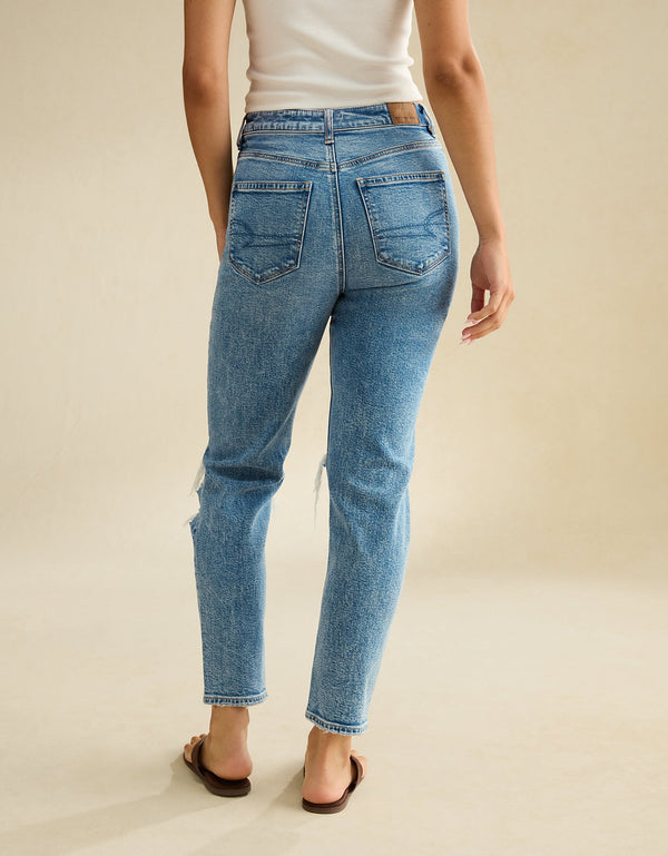 Jean AE mom strigid con rotos - Azul