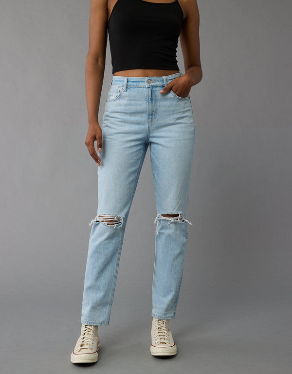 Jean Mom con rotos Mujer AE - Blanco