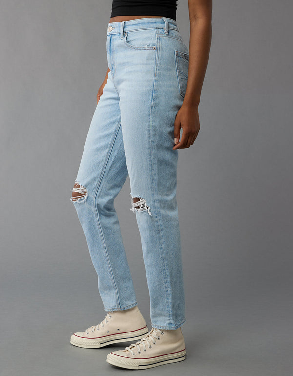 Jean Mom con rotos Mujer AE - Blanco