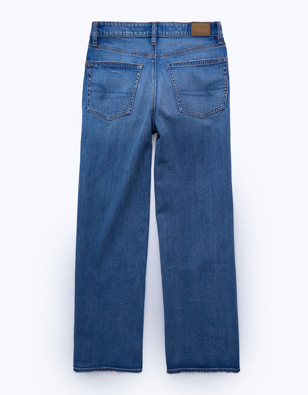 Jean baggy recto de tiro alto de mujer AE - Azul