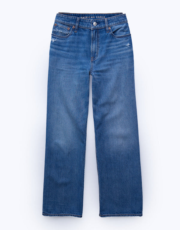 Jean baggy recto de tiro alto de mujer AE - Azul