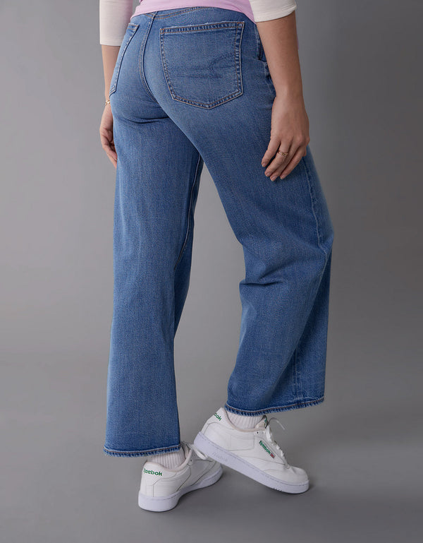 Jean baggy recto de tiro alto de mujer AE - Azul